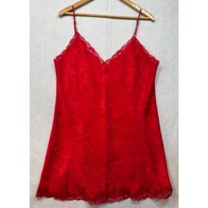 Victoria's Secret Chemise Slip Dress Red Lace Gold Label Women's L Vintage Y2K
